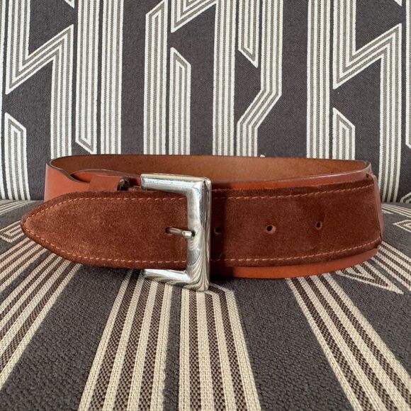 VTG Garfinckel’s Brown Leather Suede Double Flap Belt Size S/M - Picture 4 of 15